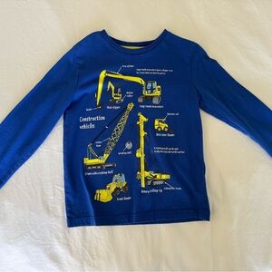 Mini Boden Blue Long-Sleeve Tee with Yellow Construction Graphics